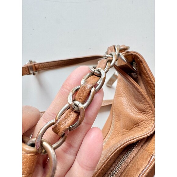 DANIER Brown Leather North South Zipper Crossbody Purse - Picture 10 of 15